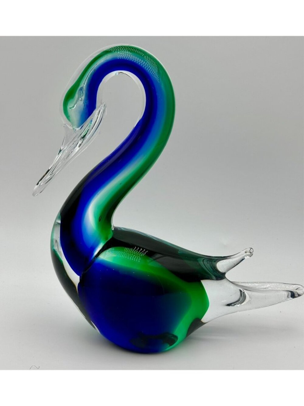 Mid Century Venetian Sommerso Art Glass Swan Sculpture